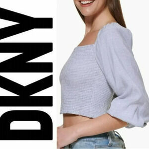 NWT DKNY XL Smocked Square Neck Crop Top $79 MSRP